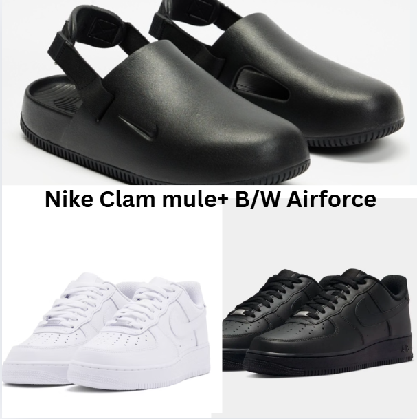 Nike Air Force 1 + Nike Men's Calm Mule Black Slides COMBO