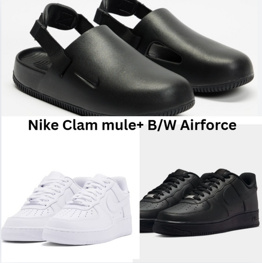 Nike Air Force 1 + Nike Men's Calm Mule Black Slides COMBO